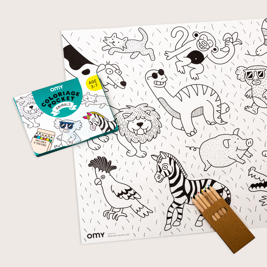 Animals Mini Foldable Colouring Kit for Kids with 6 Coloured Pencils