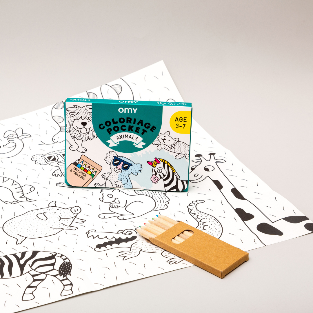 Animals Mini Foldable Colouring Kit for Kids with 6 Coloured Pencils