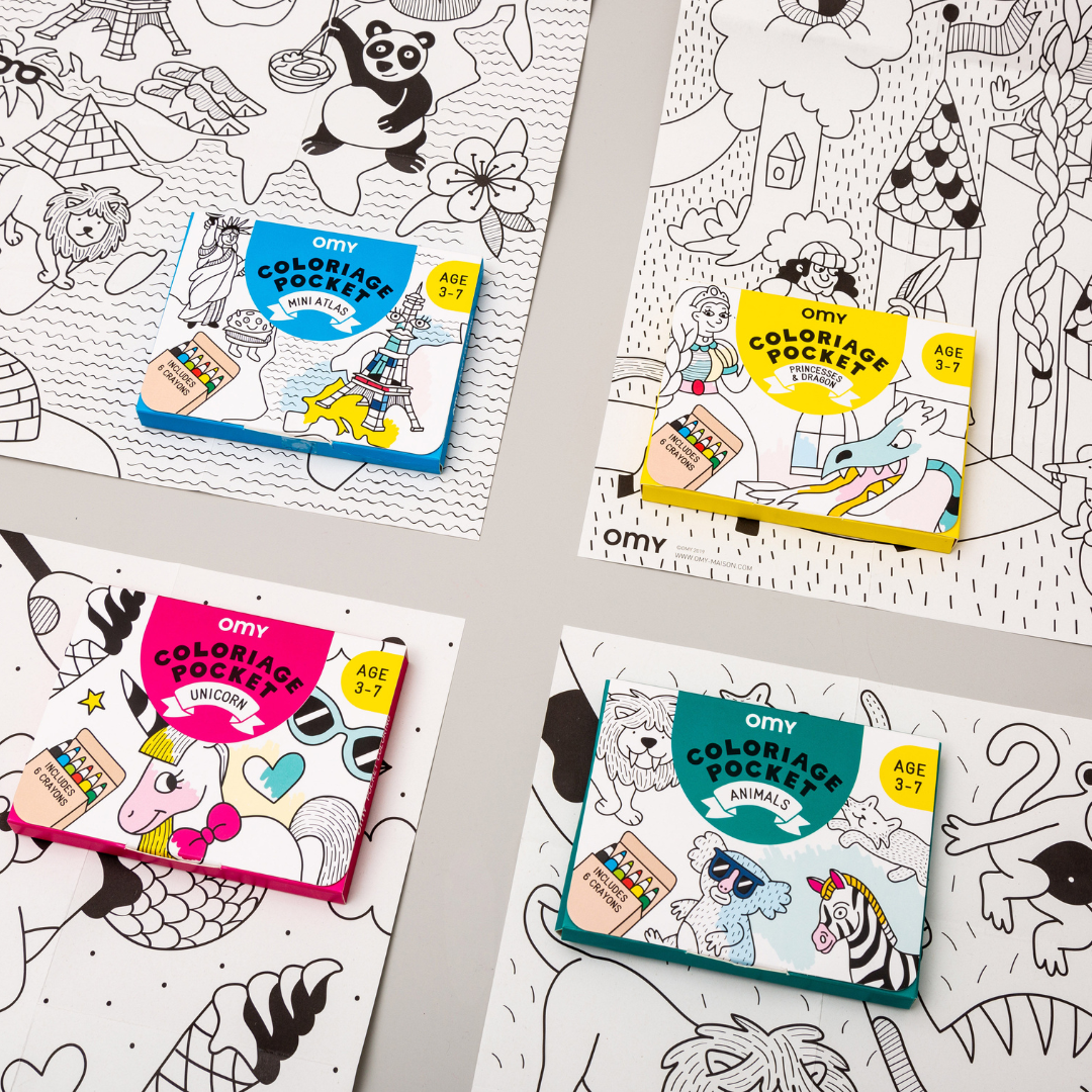 Animals Mini Foldable Colouring Kit for Kids with 6 Coloured Pencils