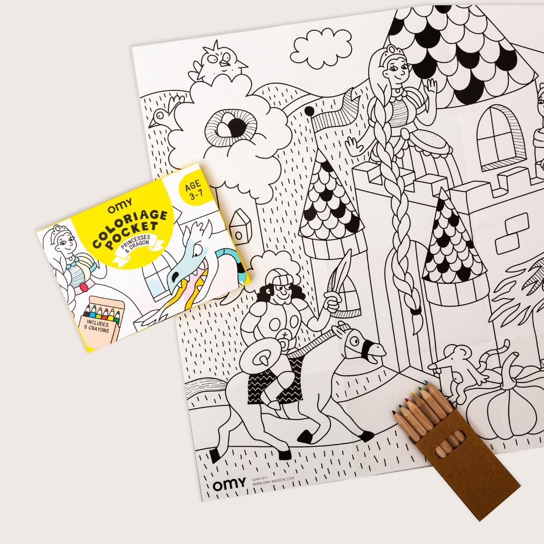 Princesses Dragon Mini Foldable Colouring Kit for Kids with 6 Coloured Pencils