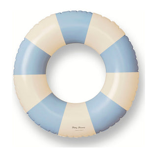 Inflatable swim ring for kids in soft matte colour, Petites Pommes Anna Swim Ring 60cm Nordic Blue, hand-printed Danish float with repair patch for pool days