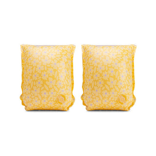 Inflatable arm bands for children 0 to 2 years with Yellow Florish print, Swim Essentials swim bands with two air chambers, pool and beach holiday essential