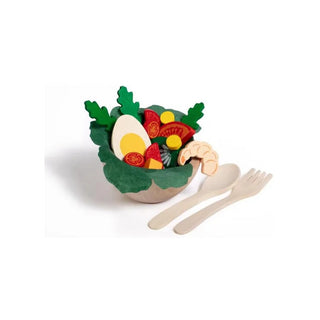 Wooden play food for kids, Erzi Wooden Salad Bowl Assortment, beechwood pieces made in Germany for play kitchens and shop role play, ages 3 plus