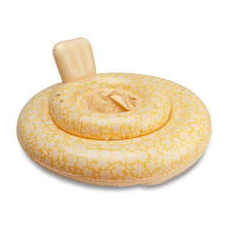 Inflatable baby float for 0 to 1 year with built-in seat, Swim Essentials Yellow Florish ring with four air chambers, first pool sessions made comfy, from birth