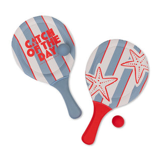 Beach tennis set for kids and family with lightweight rackets and balls, Swim Essentials Catch of the Day design, garden and seaside games