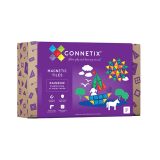 Set iniziale Connetix Rainbow da 60 pezzi con tessere magnetiche da costruzione: quadrati e triangoli adatti ai principianti in sei colori; giocattolo STEM senza schermo per bambini dai 3 anni in su
