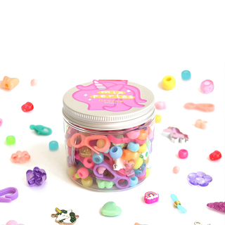 Perline artigianali per bambini nei colori rosa unicorno, viola e iridescente, barattolo riutilizzabile La Petite Épicerie per la creazione di braccialetti e progetti di gioielleria, dai 6 anni in su