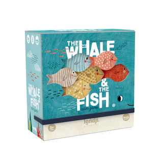Open-ended creative play game with fish and whale pieces in illustrated gift box, Londji The Whale and the Fish rule-free sorting, stacking and mandala activity, ages 3 plus