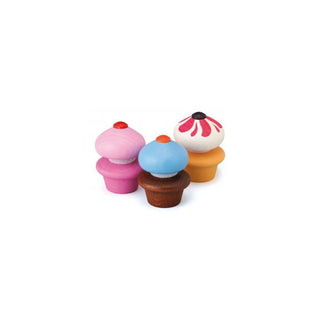 Wooden play food for kids, Erzi Wooden Cupcakes, beechwood pieces made in Germany for play kitchens and shop role play, ages 3 plus