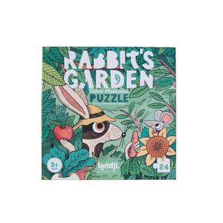 Puzzle da giardino per bambini con 24 pezzi e gioco "trova l'oggetto nascosto" in scatola illustrata; puzzle "Londji Rabbit's Garden" per bambini dai 3 anni in su, in cartone sostenibile certificato FSC