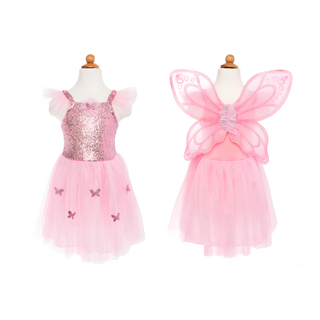 Déguisement papillon rose pour filles avec ailes amovibles et tulle pailleté, costume de fée du jardin Great Pretenders pour enfants âgés de 5 à 7 ans
