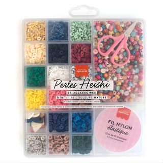 Kit di perline Heishi per bambini con 2400 perline in pasta modellabile in 16 tonalità naturali e cordoncino elastico; attività di creazione di braccialetti La Petite Épicerie per bambini dai 6 anni in su