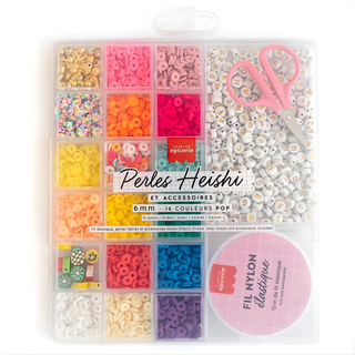 Kit di perline Heishi per bambini con 2400 perline in pasta modellabile in 16 vivaci colori pop e cordoncino elastico, set per braccialetti dell'amicizia La Petite Épicerie, dai 6 anni in su