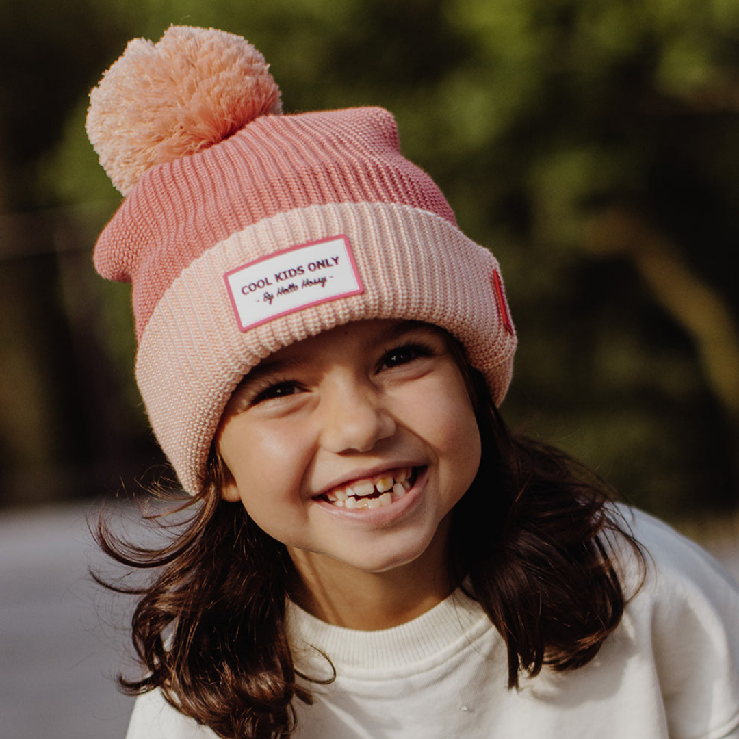 Kids Colour Block Blush Beanie | Pink & Light Pink