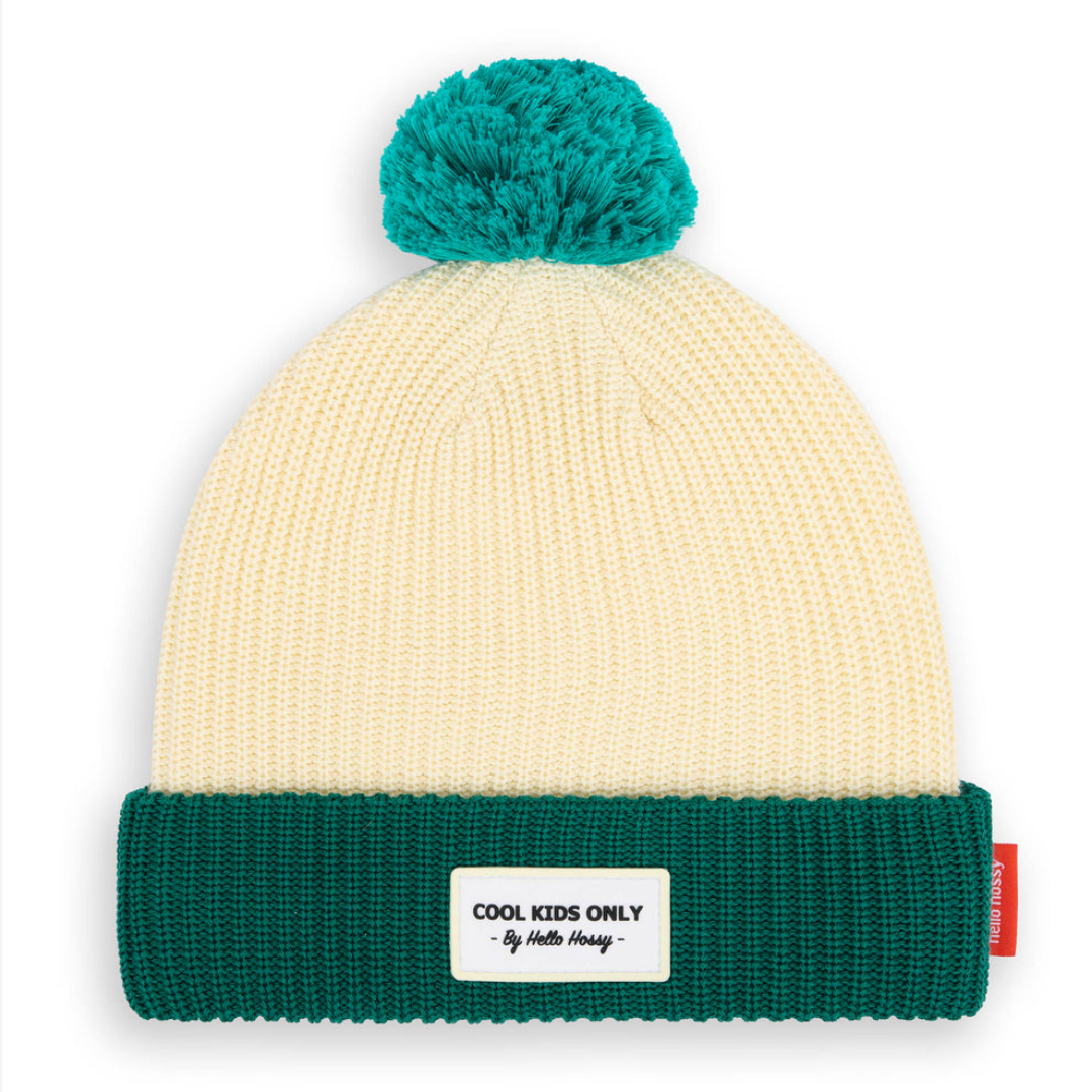 Kids Colour Block Hope Beanie | Green & Cream