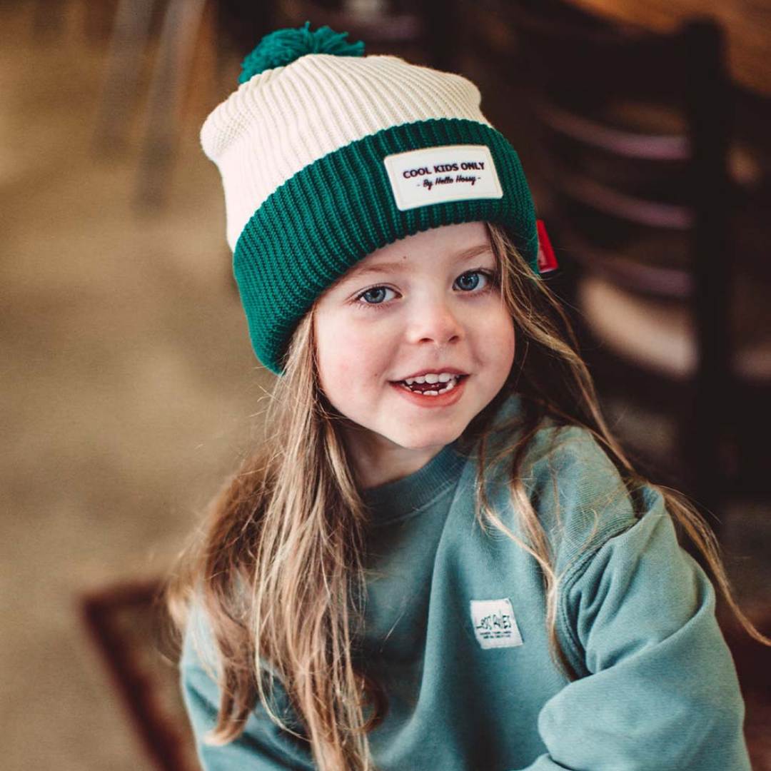 Kids Colour Block Hope Beanie | Green & Cream