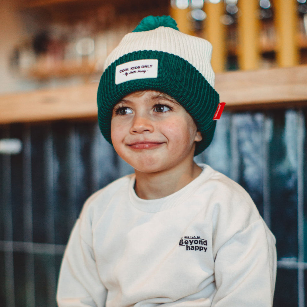Kids Colour Block Hope Beanie | Green & Cream