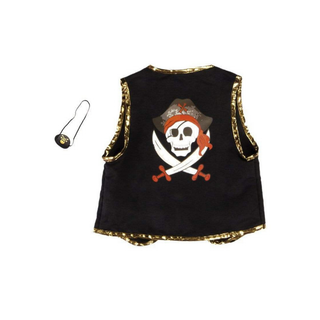Gilet pirate pour enfants avec imprimé tête de mort et bordure en simili cuir, plus cache-œil, déguisement Great Pretenders à changement rapide pour enfants âgés de 5 à 6 ans.