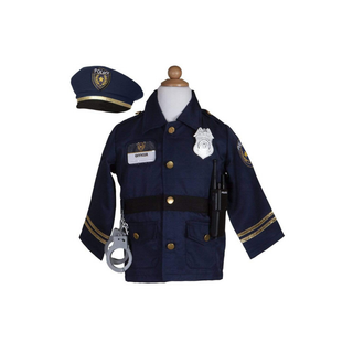 Costume de policier pour enfant avec gilet, chapeau, badge, talkie-walkie et menottes, Great Pretenders, déguisement cinq pièces pour les 3 à 4 ans.