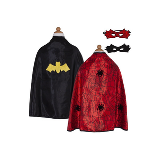 Cape réversible deux-en-un en satin avec masque, araignée et chauve-souris, pour enfants, déguisement Great Pretenders pour Halloween, pour les 4 à 6 ans.