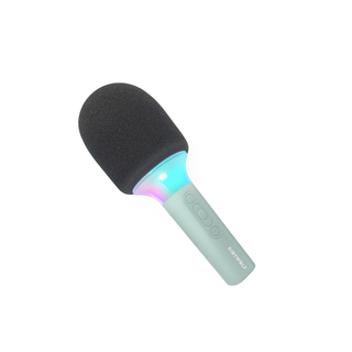 Microfono Bluetooth per karaoke Kidywolf Kidymic, colore verde, con altoparlante integrato, effetti di modulazione vocale e luci LED, ricaricabile tramite USB-C