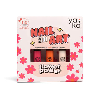 Nail art kit for kids with 2-in-1 polishes and precision pen, YAKA Flower Power Nail Art Kit, clean water-based formulas made in France, ages 10 plus