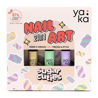 Nail art kit for kids with 2-in-1 polishes and precision pen, YAKA Sugar Cuties Nail Art Kit, clean water-based formulas made in France, ages 10 plus