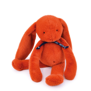Organic cotton bunny soft toy for babies 37cm in pumpkin orange, Maïlou Tradition Méloé GOTS-certified with recycled filling, handmade in Brittany, new baby gift