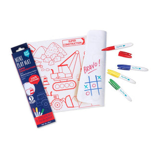 Reusable silicone colouring mat for kids, Super Petit Construction Mini Reusable Colouring Mat, wipe-clean drawing for restaurants and travel, ages 3 plus