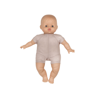 Soft body baby doll 28cm with vinyl limbs and painted eyes, Minikane Babies Garance anatomically correct with vanilla scent, first doll gift from 10 months, handmade in France