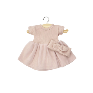 Doll ballet tutu for 28cm Babies in petal pink tulle with cotton bodice and headband, Minikane Rosana dance outfit, ballet-themed play gift for children aged 3 plus, handmade in France