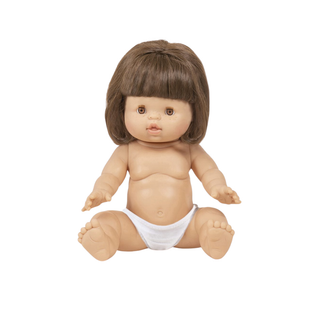 Soft body girl doll 34cm with sleeping eyes and vinyl limbs, Minikane Gordis Valentine anatomically correct with vanilla scent and braided hair, nurturing play gift from 10 months, made in Spain