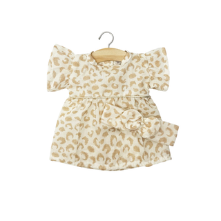 Robe pour poupée Gordis de 34 cm en molleton sweat imprimé léopard avec bandeau assorti, ensemble confortable Minikane Daisy Féline, cadeau pour habiller les poupées avec imprimé animalier, pour les enfants de 3 ans et plus, fabriqué à la main en France.