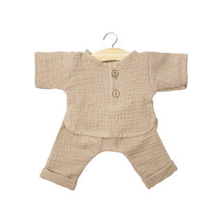Completo per bambola Gordis da 34 cm in garza di cotone color moka con maniche lunghe e pantaloni, set a due pezzi traspirante Minikane Andrea, regalo versatile per vestire le bambole dai 3 anni in su, realizzato a mano in Francia