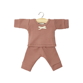 Pigiama per bambole Gordis da 34 cm in jersey di cotone rosa argilla a maniche lunghe, set da notte a due pezzi Minikane Morgan, regalo per la routine della buonanotte dedicato ai bambini dai 3 anni in su, realizzato a mano in Francia