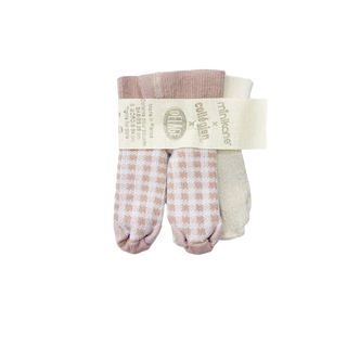 Doll tights two-pack for 34cm Gordis in soft lamb lurex and dusty pink checks, Minikane x Delage collaboration, doll wardrobe accessory for children aged 3 plus, handmade in France