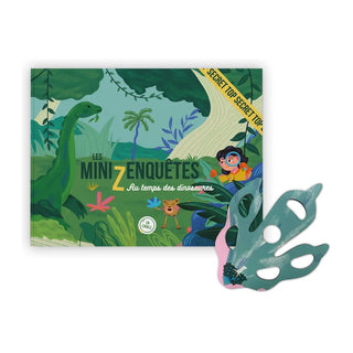 French-language mystery storybook for young detectives, En Cavale MiniZenquêtes Dinosaures, bedtime read-along riddles, made in France, ages 4 plus