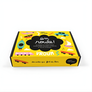 French travel conversation cards with 52 car journey and holiday prompts, Minus Éditions En Route screen-free game for flights and road trips, travel gift for bilingual and francophone families, ages 5 plus