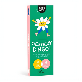 Cartes d'activités de randonnée en français avec 50 défis nature et chasses au trésor, jeu d'extérieur Minus Éditions Rando Dingo dans une pochette résistante à l'eau, cadeau de promenade en famille pour les enfants apprenant le français, à partir de 5 ans.