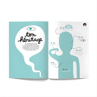 Mother-son fill-in journal open showing shared prompts in French, Minus Éditions keepsake capturing the mother-son bond, birthday and Christmas gift for francophone and bilingual families