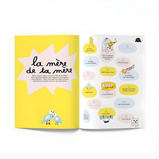 Mother-daughter fill-in journal open showing comparison prompts in French, Minus Éditions keepsake celebrating the mother-daughter bond, meaningful gift for francophone families