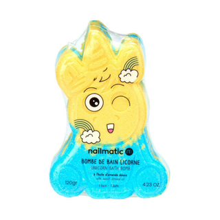 Blue unicorn bath bomb for kids with cool colour swirls and gentle fizz 120g, Nailmatic skin-friendly formula, Easter basket gift for unicorn-loving children aged 3 plus