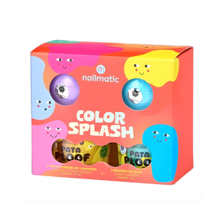 Set da bagno per bambini con 2 panetti modellabili Pataploof e 2 bombe da bagno effervescenti a forma di mezzaluna; Nailmatic Colour Splash con il 97% di ingredienti naturali, tra cui olio di mandorle dolci e camomilla; regalo sensoriale per il bagnetto, adatto a bambini dai 3 anni in su