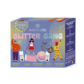 Set regalo glitterato per bambine con smalti scintillanti e accessori; formule delicate, vegane e a base d'acqua della linea Nailmatic Glitter Gang; regalo di Natale e di compleanno per bambini dai 3 anni in su