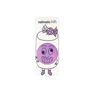Neon nail polish for kids in bold lilac violet, Nailmatic Marshi water-based formula removes with soap and water, vegan cruelty-free safe colour for children aged 3 plus, made in France