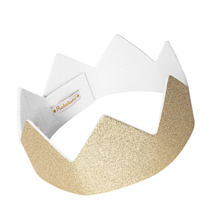 Gold glitter crown for kids with soft padded fabric and adjustable elastic, Ratatam Kids royal dress-up accessory, birthday party and costume gift for children aged 3 plus, designed in Lille, France