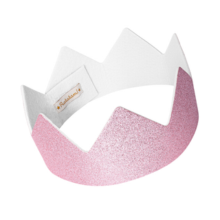 Pink glitter crown for kids with soft padded fabric and adjustable elastic, Ratatam Kids princess dress-up accessory, party and imaginative play gift for children aged 3 plus, designed in Lille, France