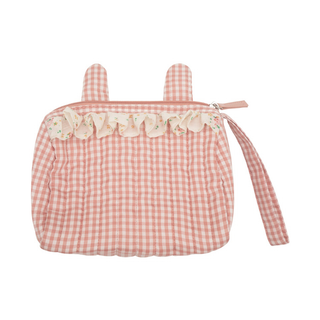 Girls' sleepover gift set in pink gingham wash bag with ruffle trim and wrist handle, Rockahula Kids Bunny Sleepover Set, slumber party and holiday gift for ages 3 plus