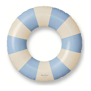 Inflatable swim ring for kids in soft matte colour, Petites Pommes Sally Swim Ring 90cm Nordic Blue, hand-printed Danish float with repair patch for pool days