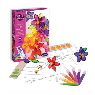 Stained glass craft kit for kids with translucent flower designs and window suction cups, Sentosphère Crystal Flor sun-catcher decoration activity, creative gift for children aged 7 plus